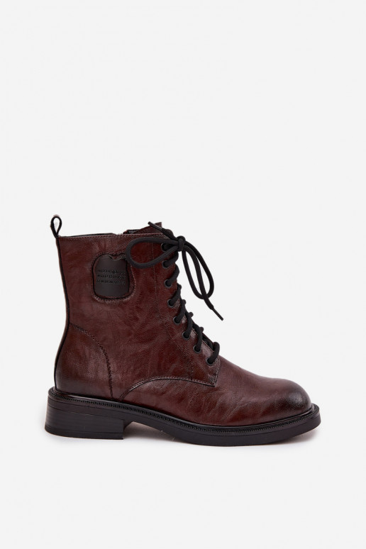 Braune Damen Arbeitsstiefeletten mit dekorativen Details