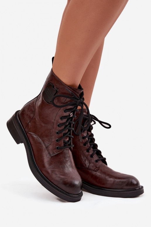 Braune Damen Arbeitsstiefeletten mit dekorativen Details