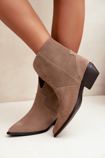 Damen Stiefeletten im Cowboy-Stil mit Absatz aus natürlichem Veloursleder sandfarben Norelle 2