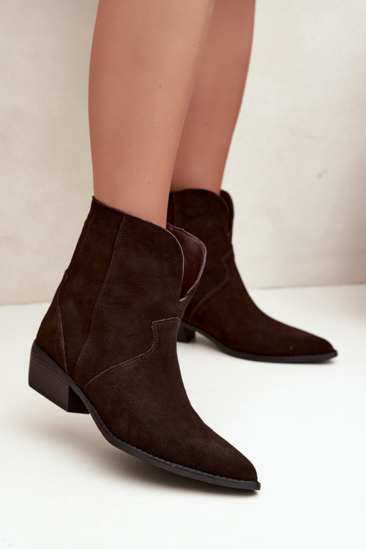 Cowboy-Stil Stiefeletten mit Absatz aus schokoladenbraunem Wildleder Norelle