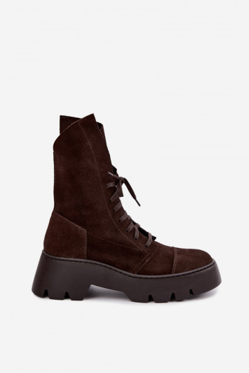 Dunkelbraune Damen Arbeitsstiefeletten aus Kunstveloursleder Zazoo 976 2