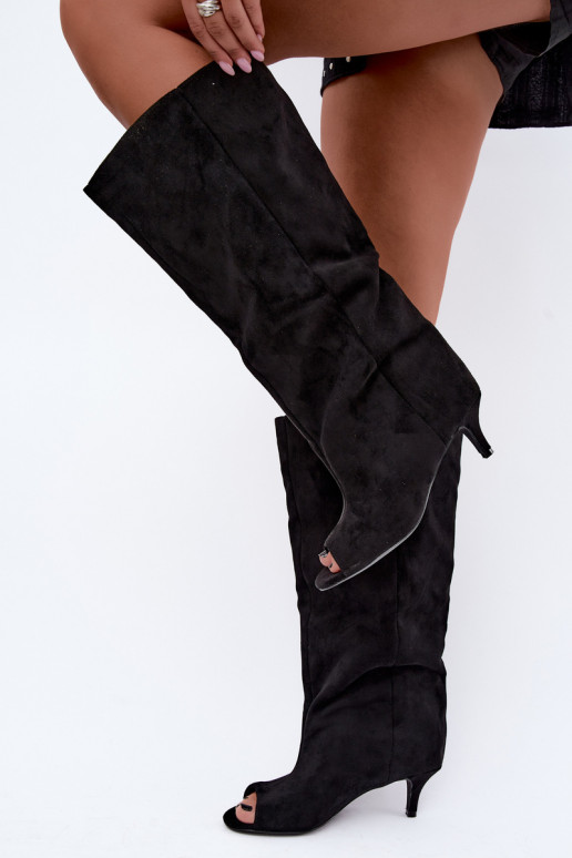 Schwarze Stiefeletten mit offenen Zehen auf einem schmalen Absatz Velise