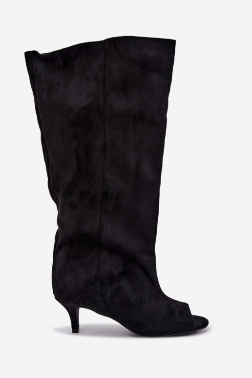Schwarze Stiefeletten mit offenen Zehen auf einem schmalen Absatz Velise