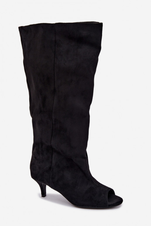 Schwarze Stiefeletten mit offenen Zehen auf einem schmalen Absatz Velise