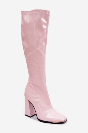 Helle rosa lackierte Stiefeletten mit Absätzen Mlokva