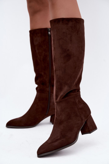 Isolierte Damenstiefel bis zum Knie mit Absatz in Schokolade Raleya 2