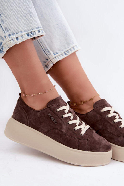 Fauxvelours-Sneaker mit Plateau Kobbo in Schokolade