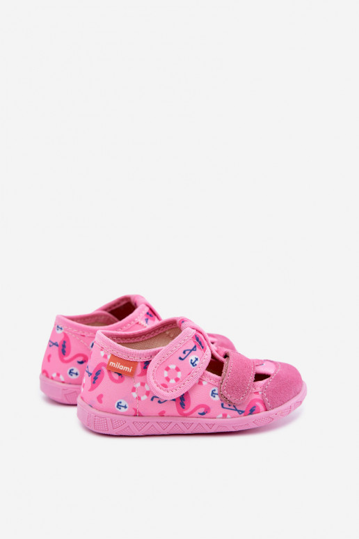 Kinderschuhe Milami mit Klettverschlüssen und Flamingos in Rosa Reathiana