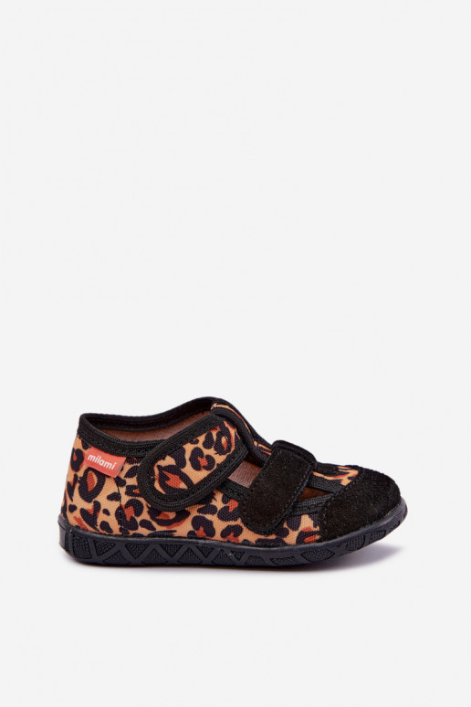Kinderschuhe Milami mit Klettverschlüssen und Leopardenmustern in Schwarz und Gelb Reathiana