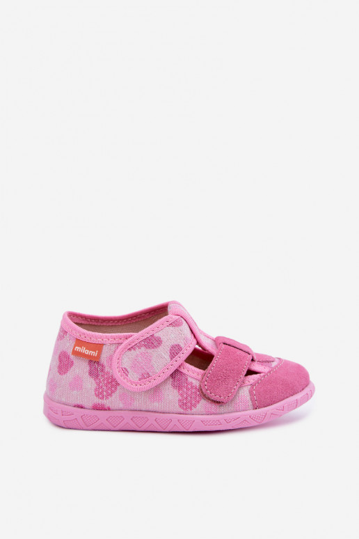 Kinderschuhe Milami mit Klettverschlüssen und glitzernden Herzen in Rosa Reathiana