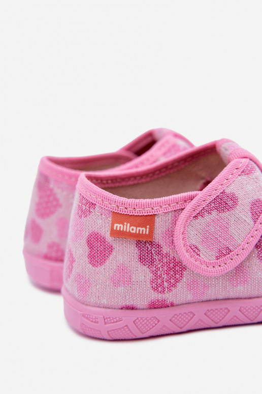 Kinderschuhe Milami mit Klettverschlüssen und glitzernden Herzen in Rosa Reathiana