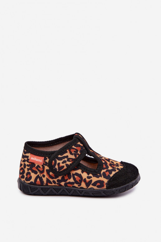 Kinderschuhe Milami mit Klettverschlüssen und Leopardenmustern in Gelb und Schwarz Jasimrra