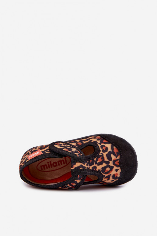 Kinderschuhe Milami mit Klettverschlüssen und Leopardenmustern in Gelb und Schwarz Jasimrra