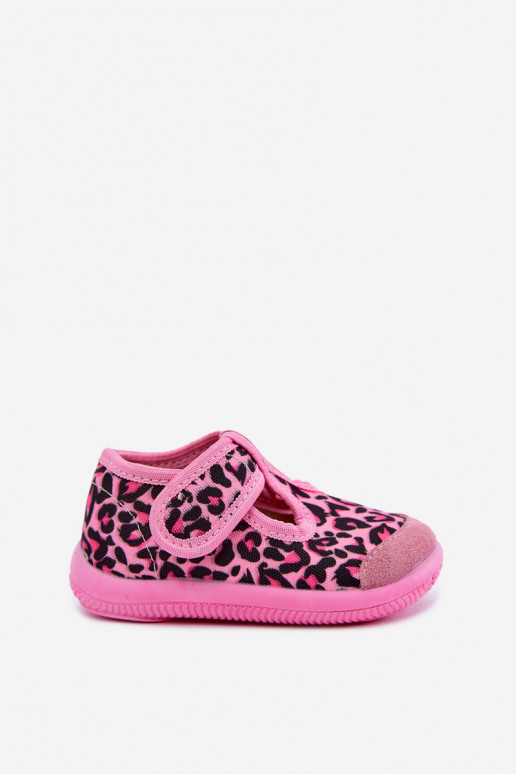 Elastische Kinderschuhe Milami mit Klettverschlüssen und Leopardenmustern in Rosa Ambette