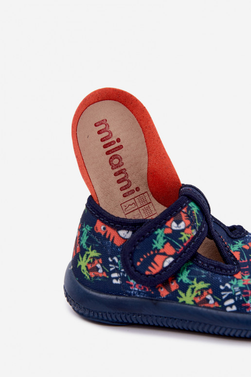 Elastische Kinderschuhe Milami mit Klettverschlüssen und Dschungelmuster in Dunkelblau Ambette
