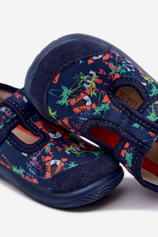 Elastische Kinderschuhe Milami mit Klettverschlüssen und Dschungelmuster in Dunkelblau Ambette