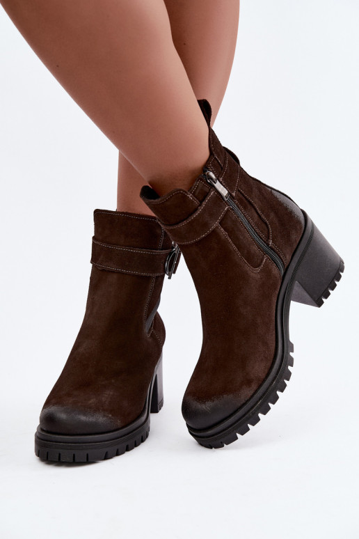 Damen Schuhe aus Kunstveloursleder mit Absatz Zazoo 60601 in Schokoladenfarbe