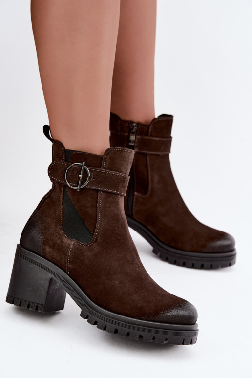 Damen Schuhe aus Kunstveloursleder mit Absatz Zazoo 60601 in Schokoladenfarbe