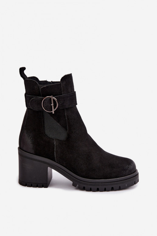Damen Schuhe aus Kunstveloursleder mit Absatz Zazoo 60601 in schwarzer Farbe
