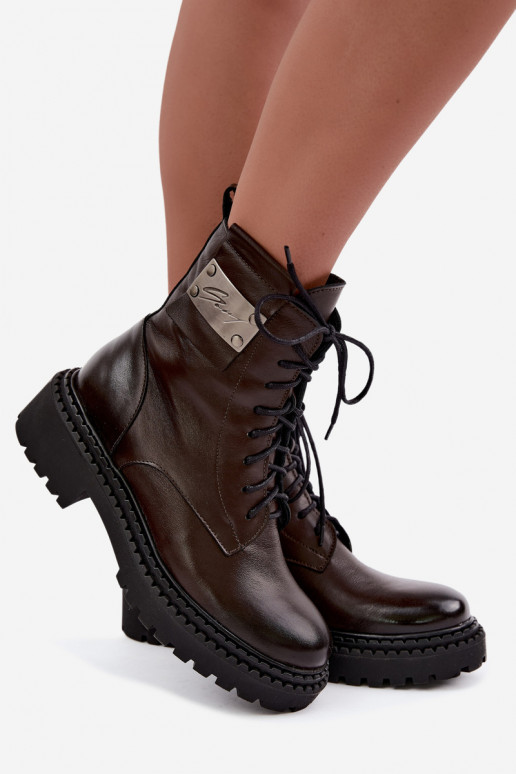 Damen warme Stiefeletten mit dekorativen Details Zazoo 60574 in Schokoladenfarbe