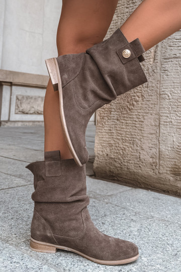 Damen Schuhe aus Kunstveloursleder mit Rüschen Zazoo 4210 in brauner Farbe