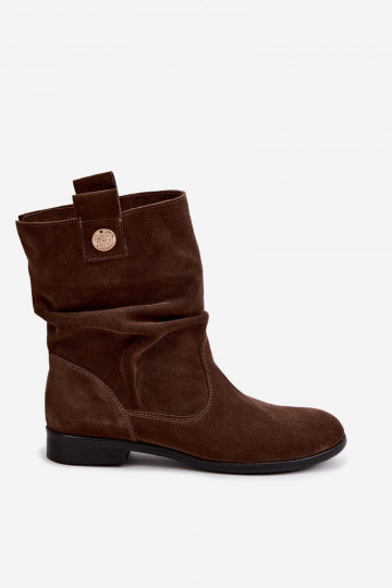 Damen Schuhe aus Kunstveloursleder mit Rüschen Zazoo 4210 in Schokoladenfarbe 2