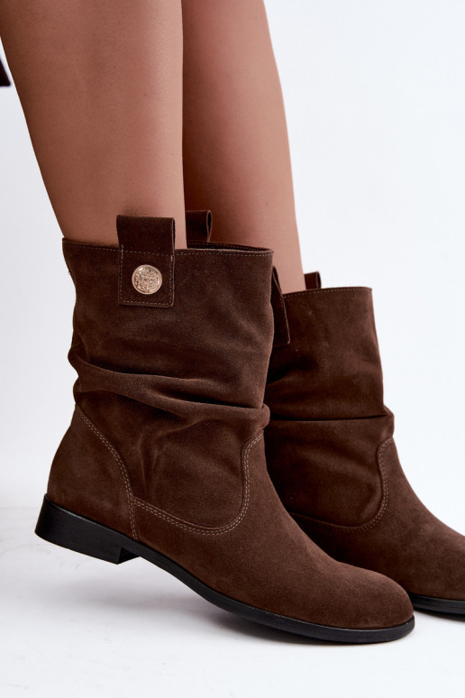 Damen Schuhe aus Kunstveloursleder mit Rüschen Zazoo 4210 in Schokoladenfarbe