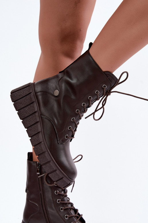 Warme Leder-Stiefeletten mit Plattform T.Sokolski AN Z26-160 in Schokoladenfarbe