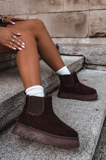 Schneestiefel für Damen mit Plattform Big Star UU274174 in Schokoladenfarbe