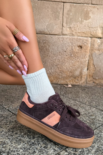 Faux-Suede Sneakers Modell Stiefel für Damen isoliert Big Star UU274770 in Schokoladenfarbe