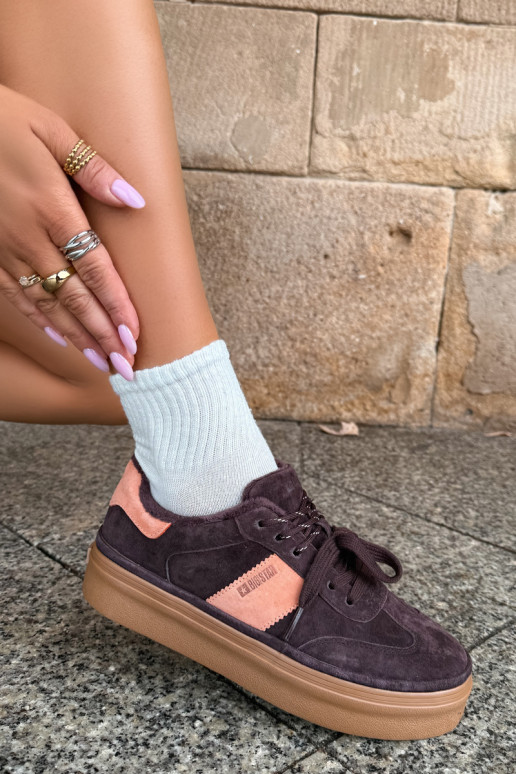 Faux-Suede Sneakers Modell Stiefel für Damen isoliert Big Star UU274770 in Schokoladenfarbe