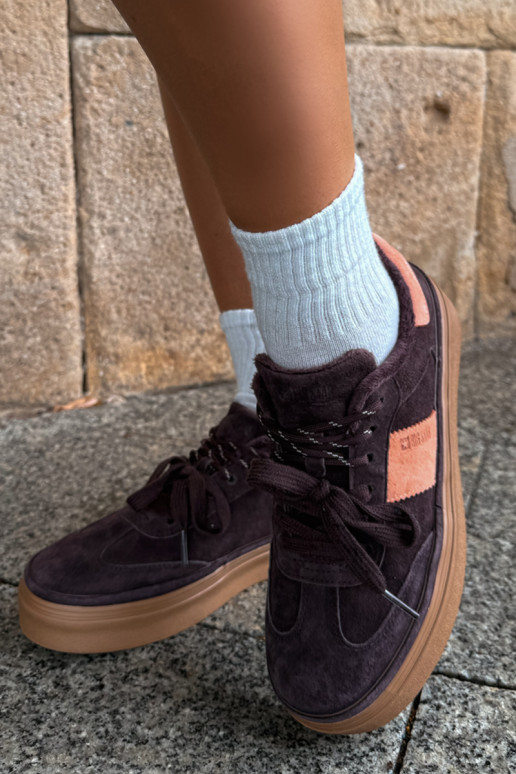 Faux-Suede Sneakers Modell Stiefel für Damen isoliert Big Star UU274770 in Schokoladenfarbe