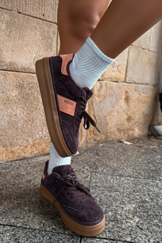 Faux-Suede Sneakers Modell Stiefel für Damen isoliert Big Star UU274770 in Schokoladenfarbe
