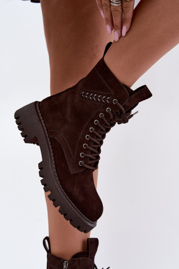 Damen Arbeitsstiefeletten aus Kunstwildleder isoliert D&A JC62-1035 in Schokolade 2