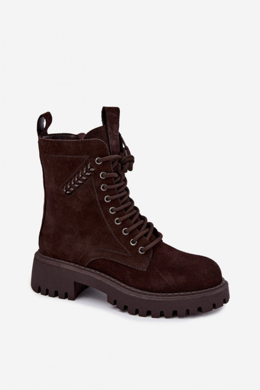 Damen Arbeitsstiefeletten aus Kunstwildleder isoliert D&A JC62-1035 in Schokolade
