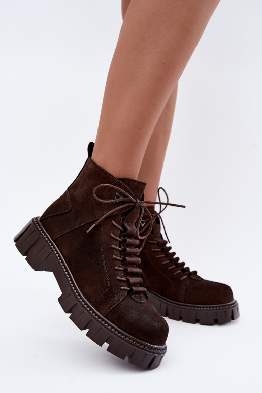 Damen Wildlederschuhe mit Plattform D&A JC62-1045 in Schokolade