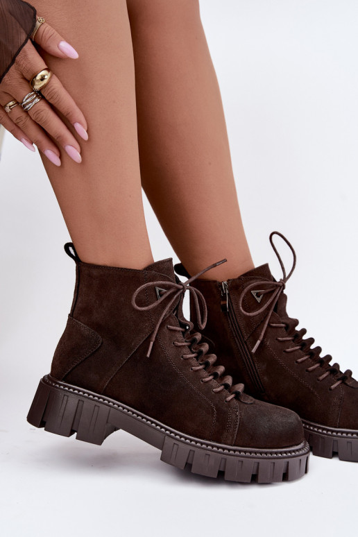 Damen Wildlederschuhe mit Plattform D&A JC62-1045 in Schokolade