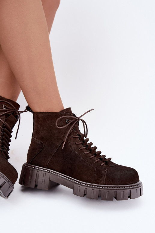 Damen Wildlederschuhe mit Plattform D&A JC62-1045 in Schokolade