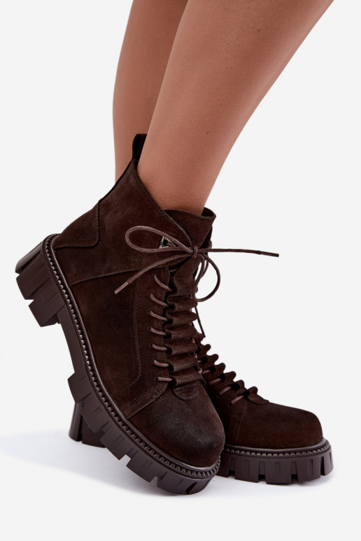 Damen Wildlederschuhe mit Plattform D&A JC62-1045 in Schokolade