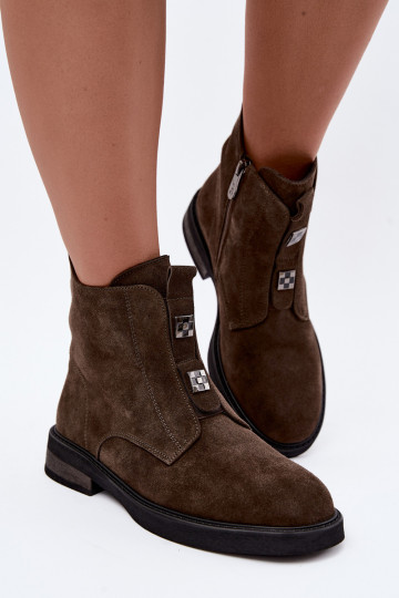 Faux-Suede gefütterte Stiefeletten mit breiten Absätzen D&A CR62-3334 dunkelbraun