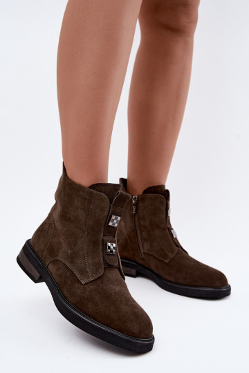 Faux-Suede gefütterte Stiefeletten mit breiten Absätzen D&A CR62-3334 dunkelbraun 2