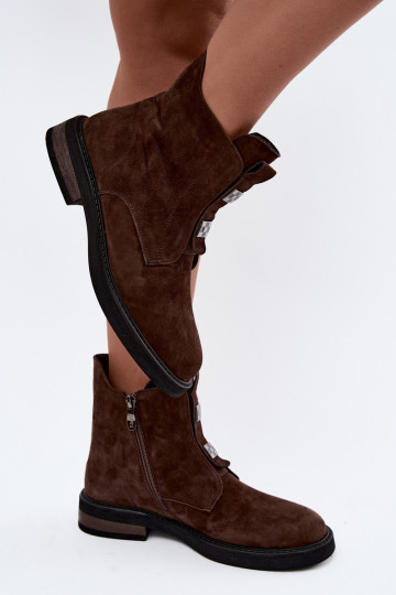 Faux-Suede gefütterte Stiefeletten mit breiten Absätzen D&A CR62-3335 schokoladenbraun