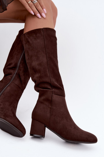 Damenlange Stiefel mit Absatz gefüttert S.Barski HY62-8131 schokoladenbraun