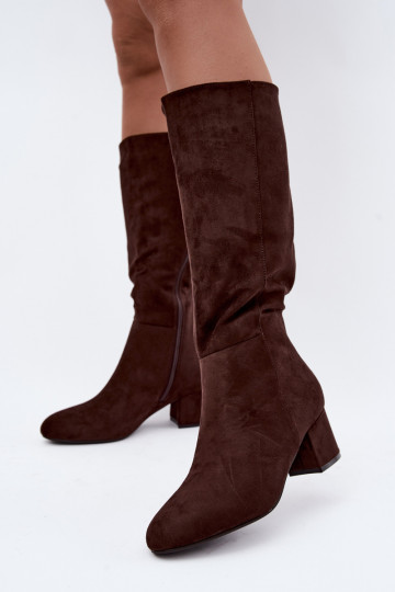 Damenlange Stiefel mit Absatz gefüttert S.Barski HY62-8131 schokoladenbraun 2