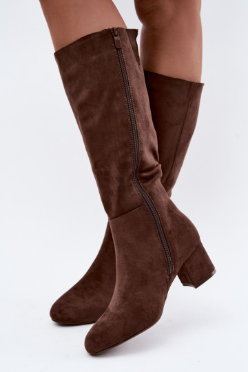Damenlange Stiefel mit Absatz gefüttert S.Barski HY62-8131 braun