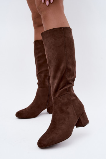 Damenlange Stiefel mit Absatz gefüttert S.Barski HY62-8131 braun 2