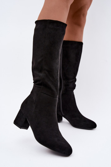 Damenlange Stiefel mit Absatz gefüttert S.Barski HY62-8131 schwarz