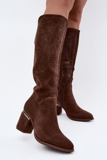 Lange Stiefel mit Ausschnitten und Absatz S.Barski HY62-8122 braun