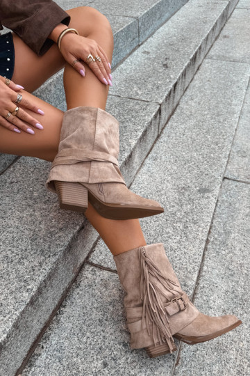 Cowboy-Stiefeletten mit Fransen, Bändern und Schnallen D&A CR62-3334 sand Corvella