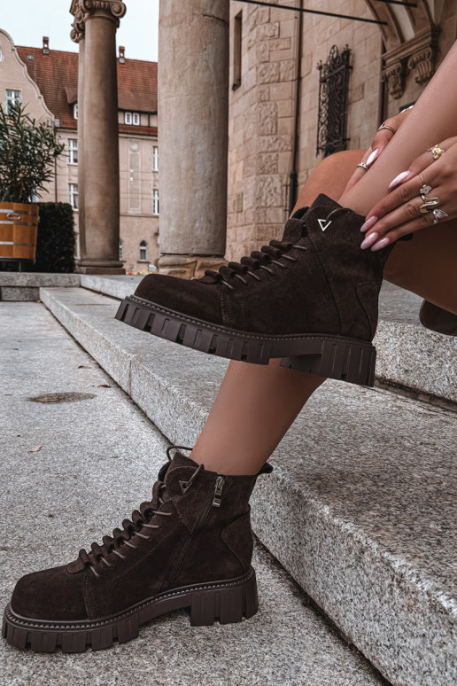 Damen Wildlederschuhe mit Plattform D&A JC62-1045 in Schokolade